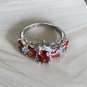 18k white gold filled red crystal icy white rhinestone ring size 11
